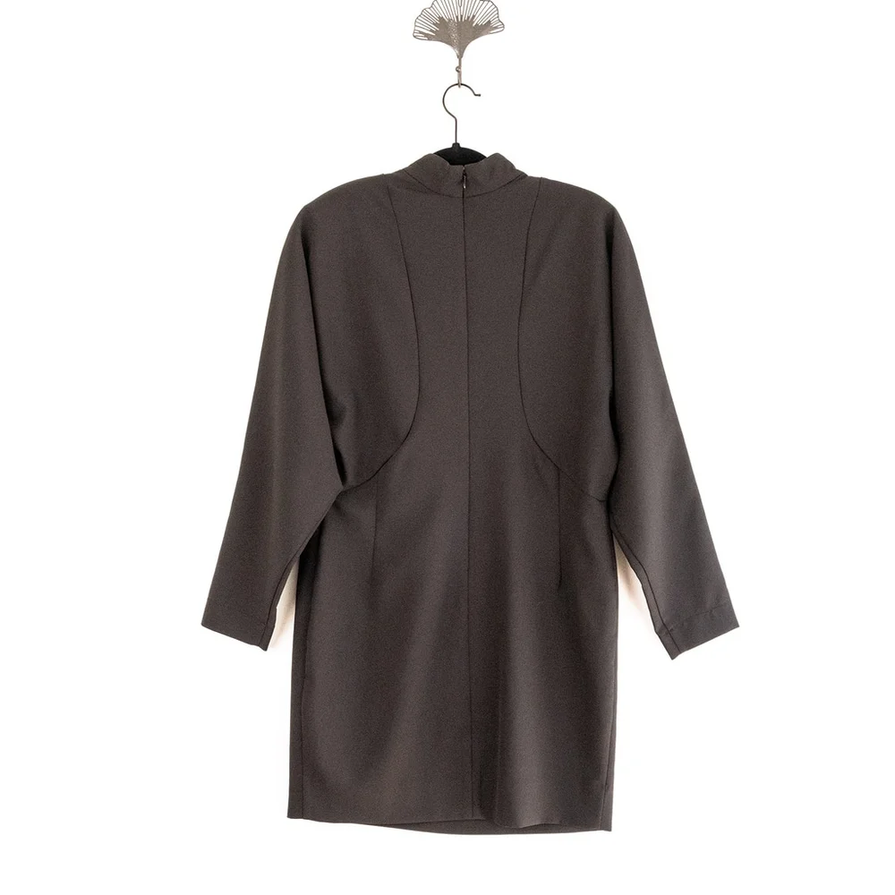 Nicole Miller Black Puff Sleeve Button Dress Mock Neck Women's $395 - Size 10 - Picture 6 of 14